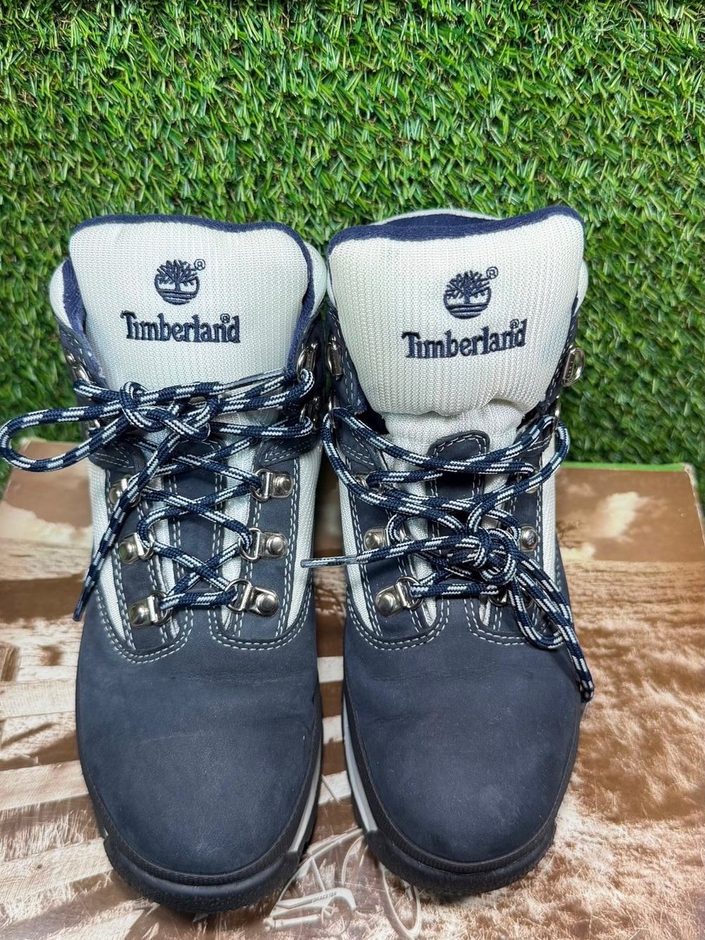 Timberland Euro Hiker Mid Navy Blue White Hiking Boots Size 5 M Style 96904